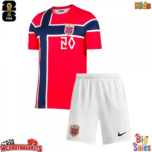 Norway Antonio Nusa #20 Replica Home Stadium Kit for Kids World Cup 2026 Short Sleeve (+ pants)